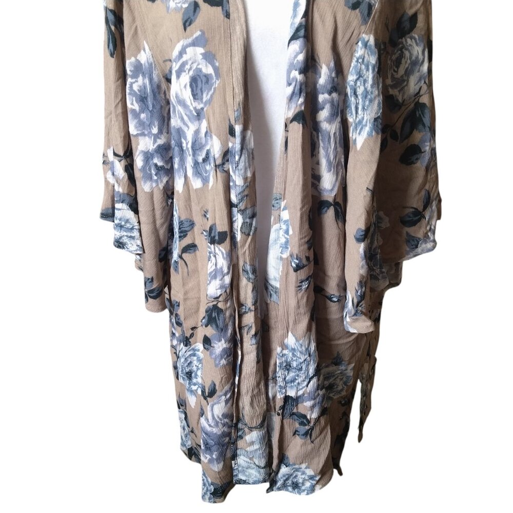 Andree by UNIT Women’s Large Floral Bell Sleeve Kimono Open Front Cardigan Boho - Picture 3 of 8